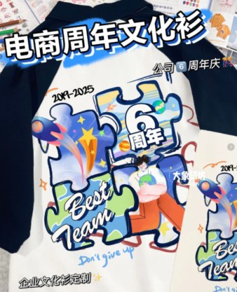 纯棉T恤-跨境电商6周年纪念：扁平化简笔画地球火箭文化衫设计